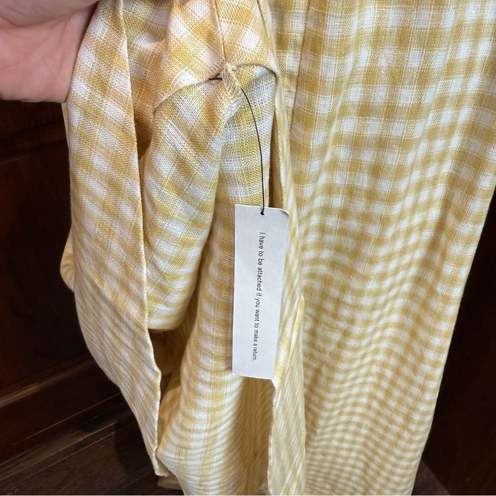 💋Reformation Marella puff sleeve linen Yellow Checkered gingham Dress. Size 6 - Picture 11 of 12